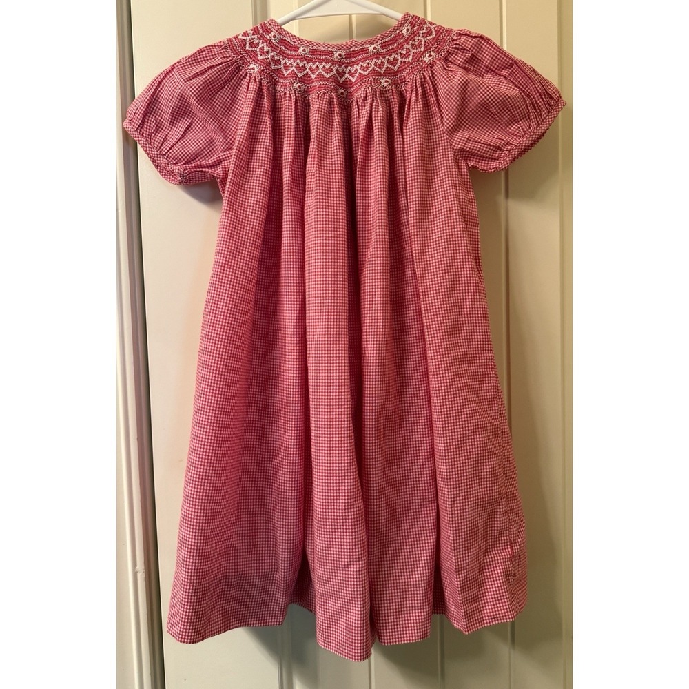 Royal Child Vintage Red Gingham Smocked Bishop Dress 24M Red White Check Hearts